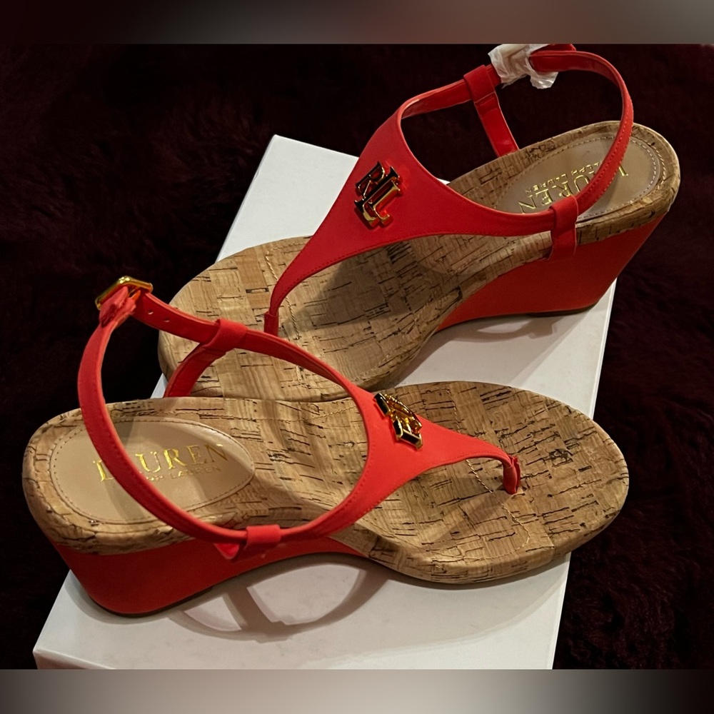 Coral Lauren Ralph Lauren Jeannie Wedge sandals size 7 1/2